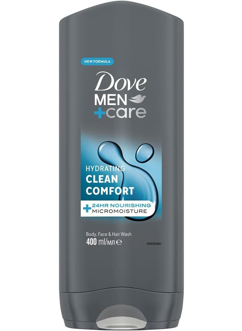 Dove Men+Care Men+Care Hydrating Clean Comfort 3-in-1 Hair Body and Face Wash with Micromoisture 400ml - Image 1